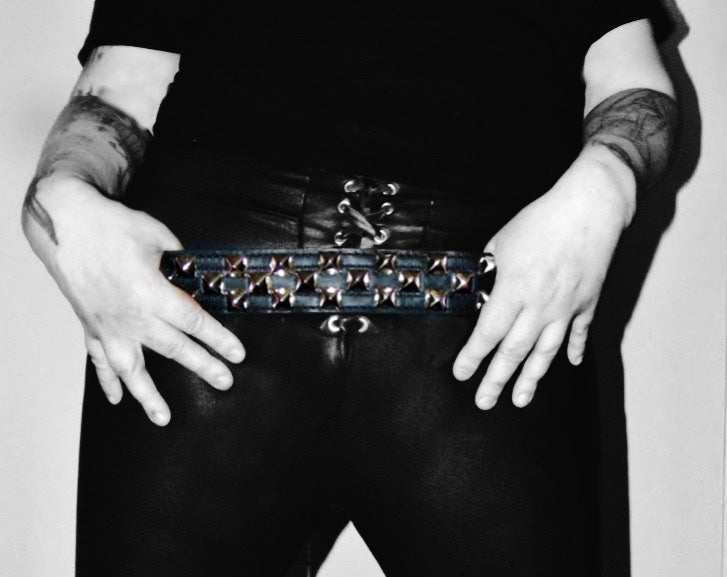 'Checkerboard' Design Leather Belt