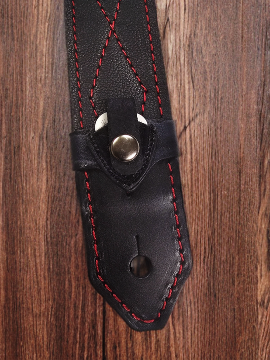 Guitar Pick Holder 2" Black Leather by Al Bane for Leather - front stage view