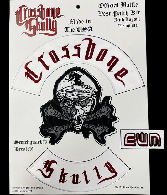 Official Crossbone Skully Battle Vest Patch Kit with Layout Template by Al Bane for Leather - front stage view