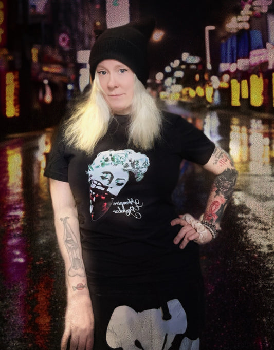 Vampire Rockstar "Bloody Love" Short Sleeve Women's T Shirt by Al Bane for Leather - front stage view