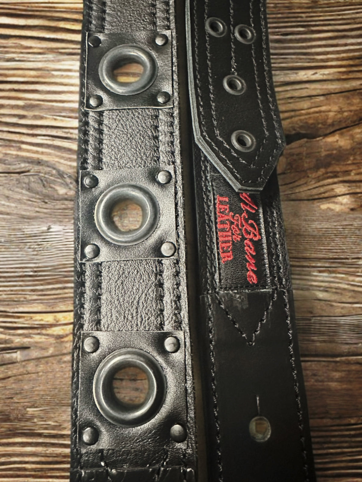Doug Aldrich 2 Inch Guitar Strap black on black by Al Bane for Leather - front stage view