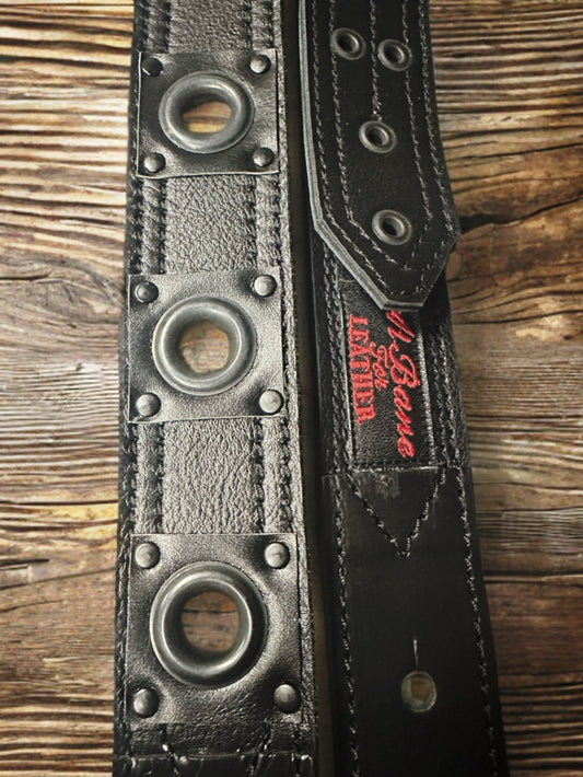 Doug Aldrich 2 Inch Guitar Strap black on black by Al Bane for Leather - front stage view