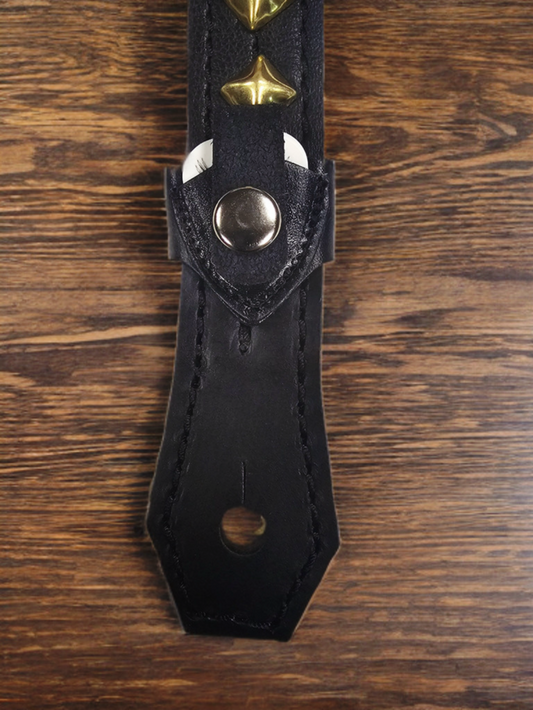 Guitar pick Holder 1 1/8" Black Leather by Al Bane for Leather - front stage view