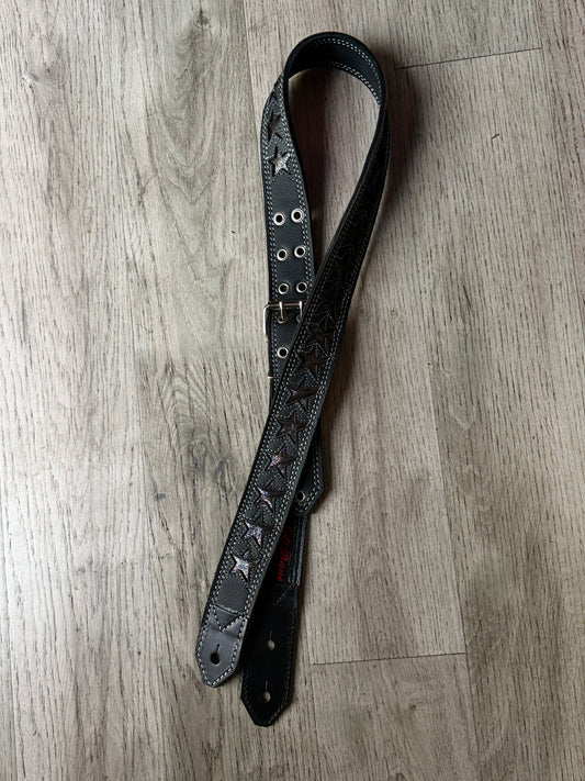 Pewter Star 2" Guitar Strap by Al Bane for Leather - front stage view