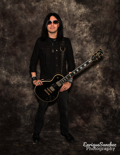 The Swashbuckler Original antique brass on black Guitar Strap