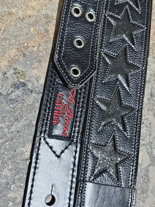 Glitter Pewter Star 3" Guitar Strap by Al Bane for Leather - front stage view