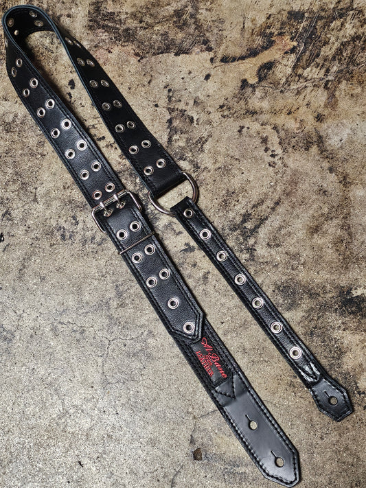 Swashbuckler Route 66 Guitar Strap Silver on Black by Al Bane for Leather - front stage view