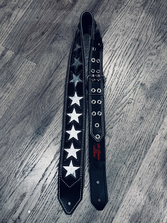 Silver Star 3" Guitar Strap by Al Bane for Leather - front stage view