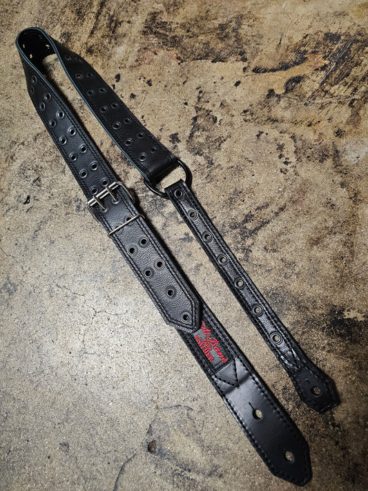 Swashbuckler Route 66 Guitar Strap Black on Black by Al Bane for Leather - front stage view