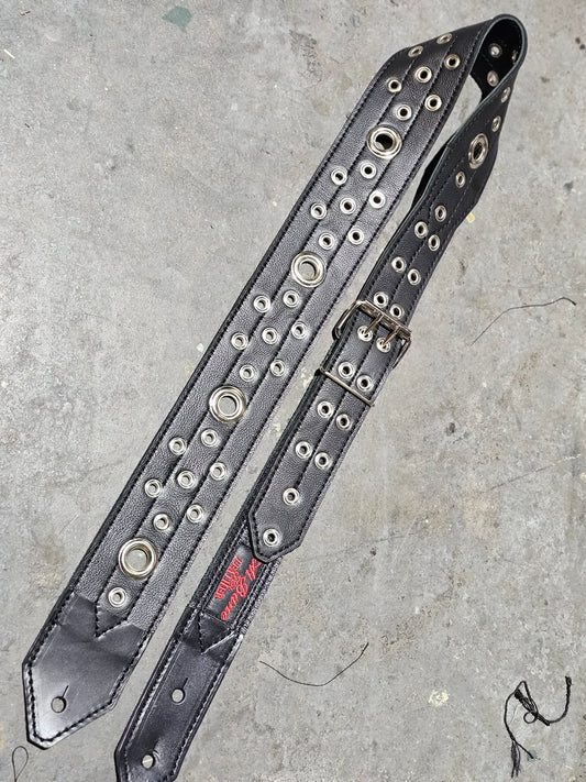 Thanos Eternal 3” Silver on Black Guitar Strap by Al Bane for Leather - front stage view