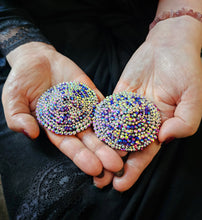 Load image into Gallery viewer, Crystal Pasties Aurora Borealis / Champagne with purple (1 pair 2"diameter)