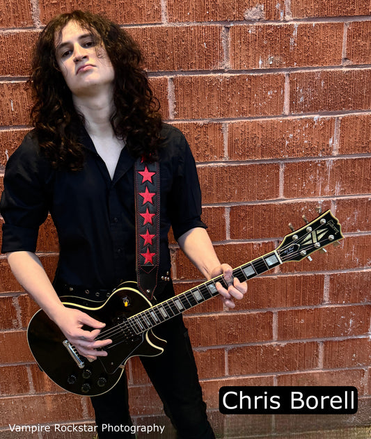 Fire Star 3" Guitar Strap by Al Bane for Leather - front stage view