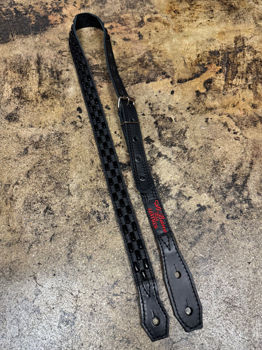 Anna Cara 1 1/8" black on black guitar strap by Al Bane for Leather - front stage view