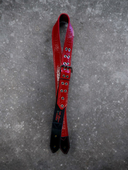 Straight Shooter Red on Red Guitar Strap - 2" Black by Al Bane for Leather - front stage view