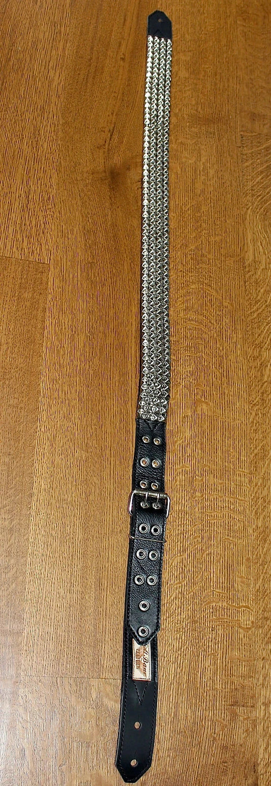British Steel 2 in Guitar Strap silver studs on black leather.