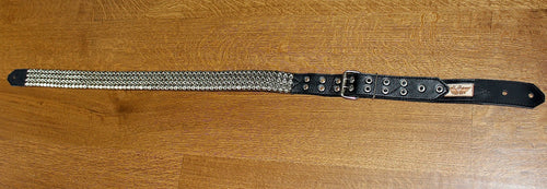 British Steel 2 in Guitar Strap silver studs on black leather.