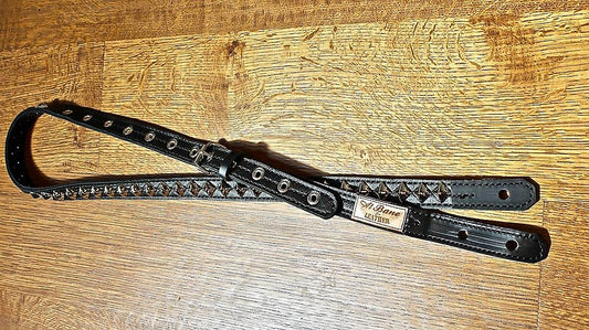 Leather Guitar Strap - Diagonal Pyramid 1 1/8" x 1/2" Stud